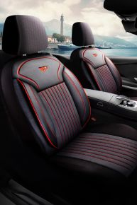 Coprisedili PRAG nero-rosso per VOLVO XC70 - coprisedili per auto eleganti e resistenti, installazione semplice