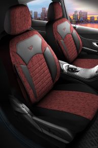 Set coprisedili Benelux rosso-nero | Ecopelle + Tessuto | DACIA SANDERO