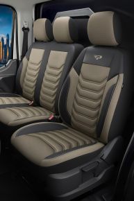 Coprisedili su misura Florida beige-nero | Tessuto + Ecopelle | Peugeot Expert (2016–2025)