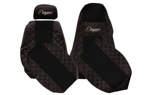 Coprisedili su misura ELEGANCE Q per SCANIA P (01.2005-12.2016) - poggiatesta passeggero regolabile - neri e rossi