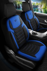 Set di coprisedili in tessuto Manavgat nero-blu con cuciture moderne, compatibile con DAIHATSU SIRION