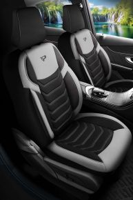 Set di coprisedili in tessuto Manavgat nero-grigio con cuciture moderne, compatibile con ALFA ROMEO 166