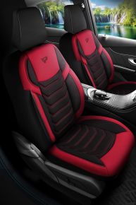 Set di coprisedili in tessuto Manavgat nero-rosso con cuciture moderne, compatibile con DAIHATSU SIRION