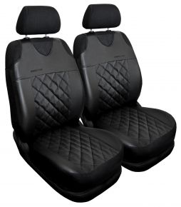Set di 2 coprisedili universali neri in ecopelle trapuntata Perfect Line+ per sedili anteriori – compatibile con VOLVO V70