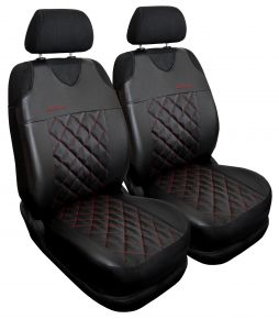 Set di 2 coprisedili universali rossi in ecopelle trapuntata Perfect Line+ per sedili anteriori – compatibile con LANCIA PHEDRA