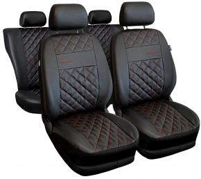 Set di coprisedili universali Perfect Line neri in ecopelle con cuciture rosse – compatibili con FIAT 500L