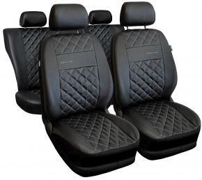 Set di coprisedili universali Perfect Line neri in ecopelle con cuciture argento – compatibili con VOLKSWAGEN AMAROK