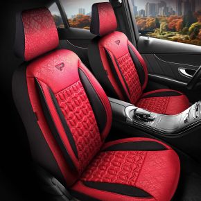 Set di coprisedili in tessuto Senegal rosso-nero con cuciture moderne, compatibile con ALFA ROMEO 166