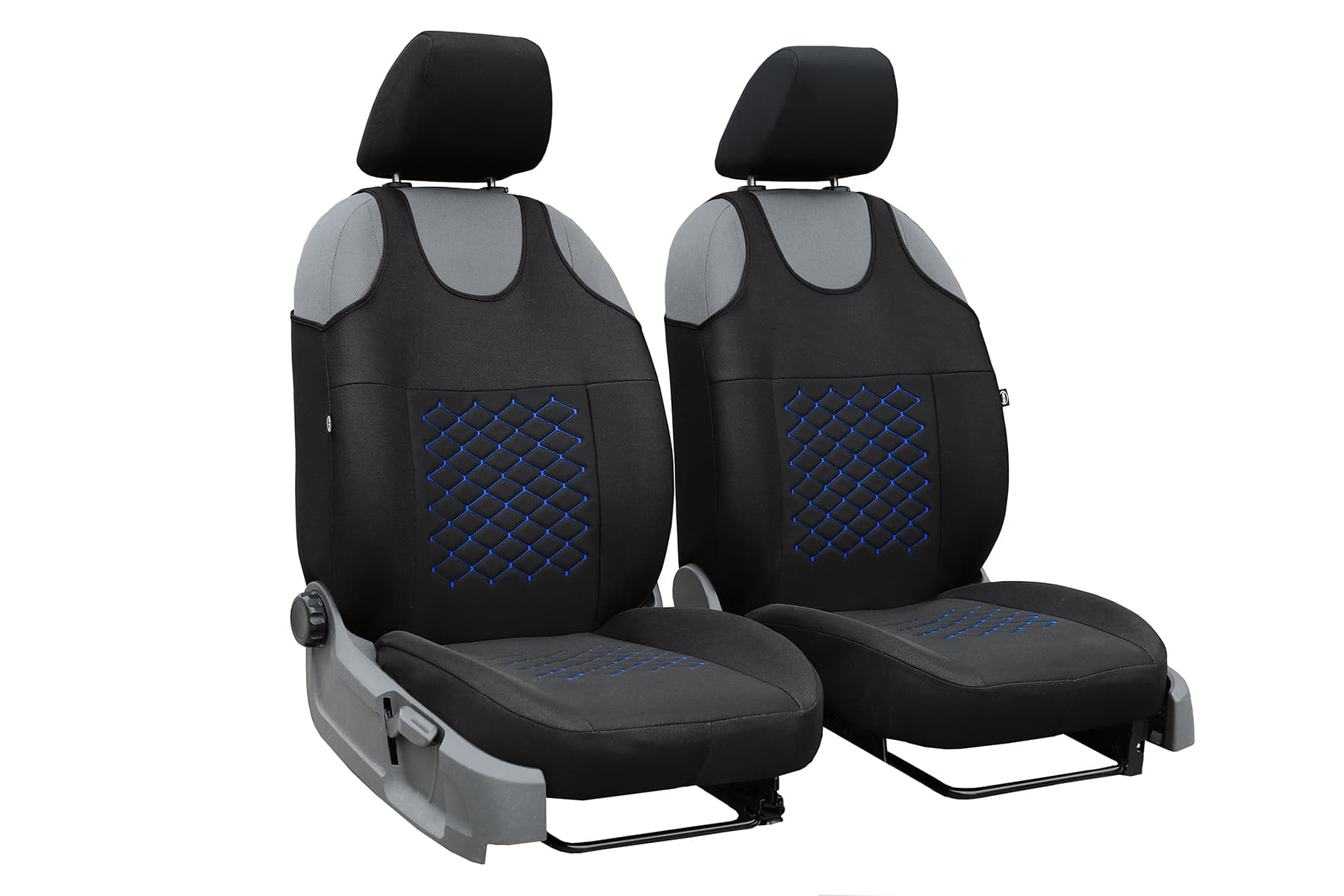 Coprisedili auto a maglietta Motive neri con cuciture blu per sedili anteriori