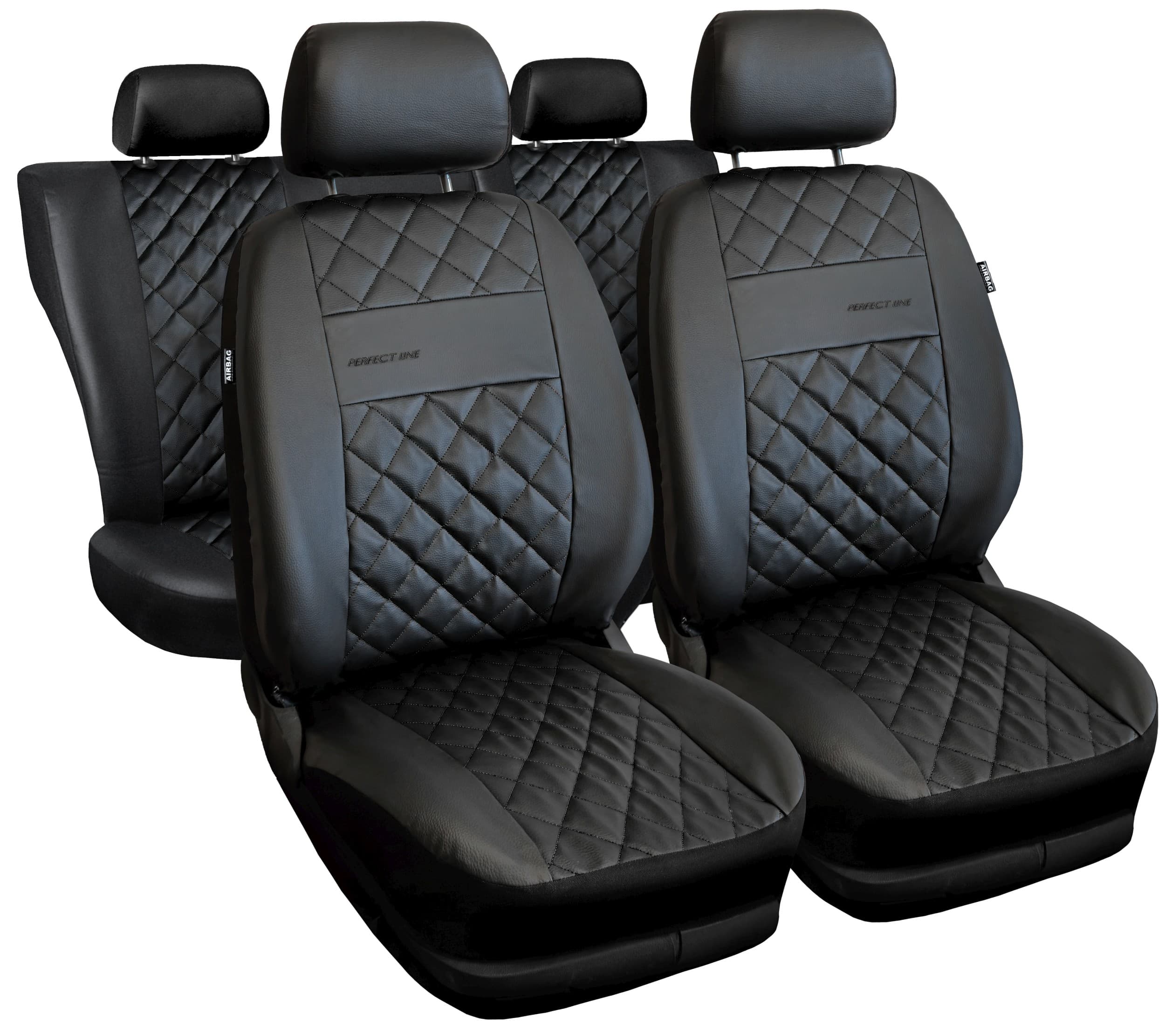 Set coprisedili universali Perfect Line neri con cuciture nere