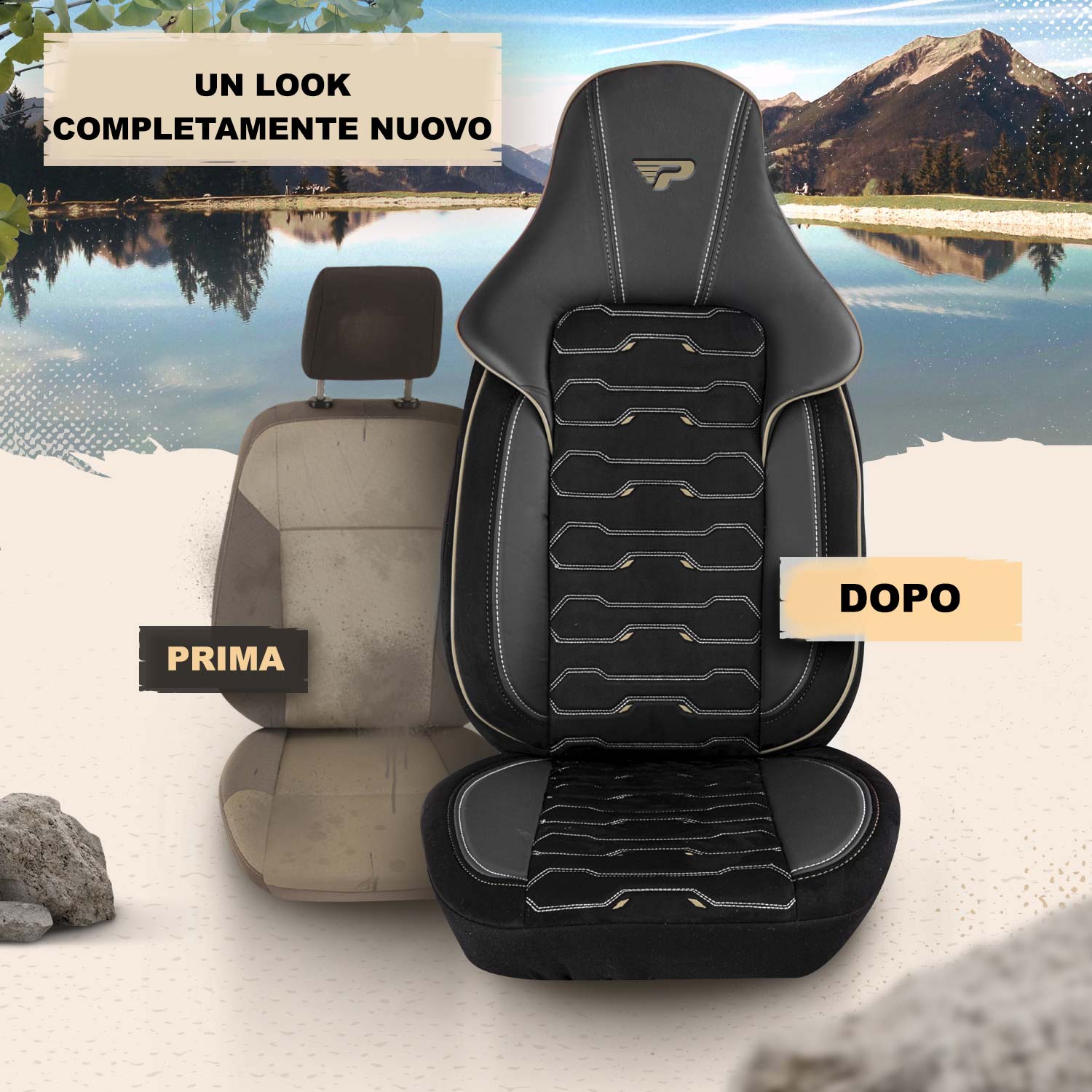 Prima e dopo il montaggio dei coprisedili Beirut