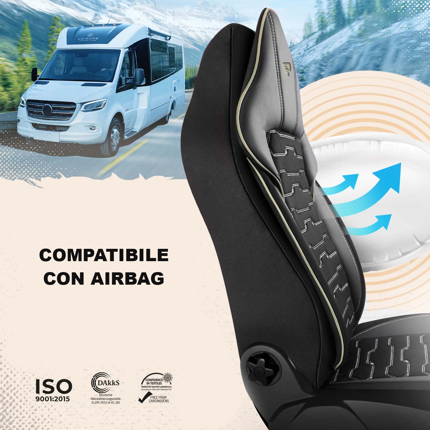 Coprisedili Beirut compatibili con sedili dotati di airbag laterali