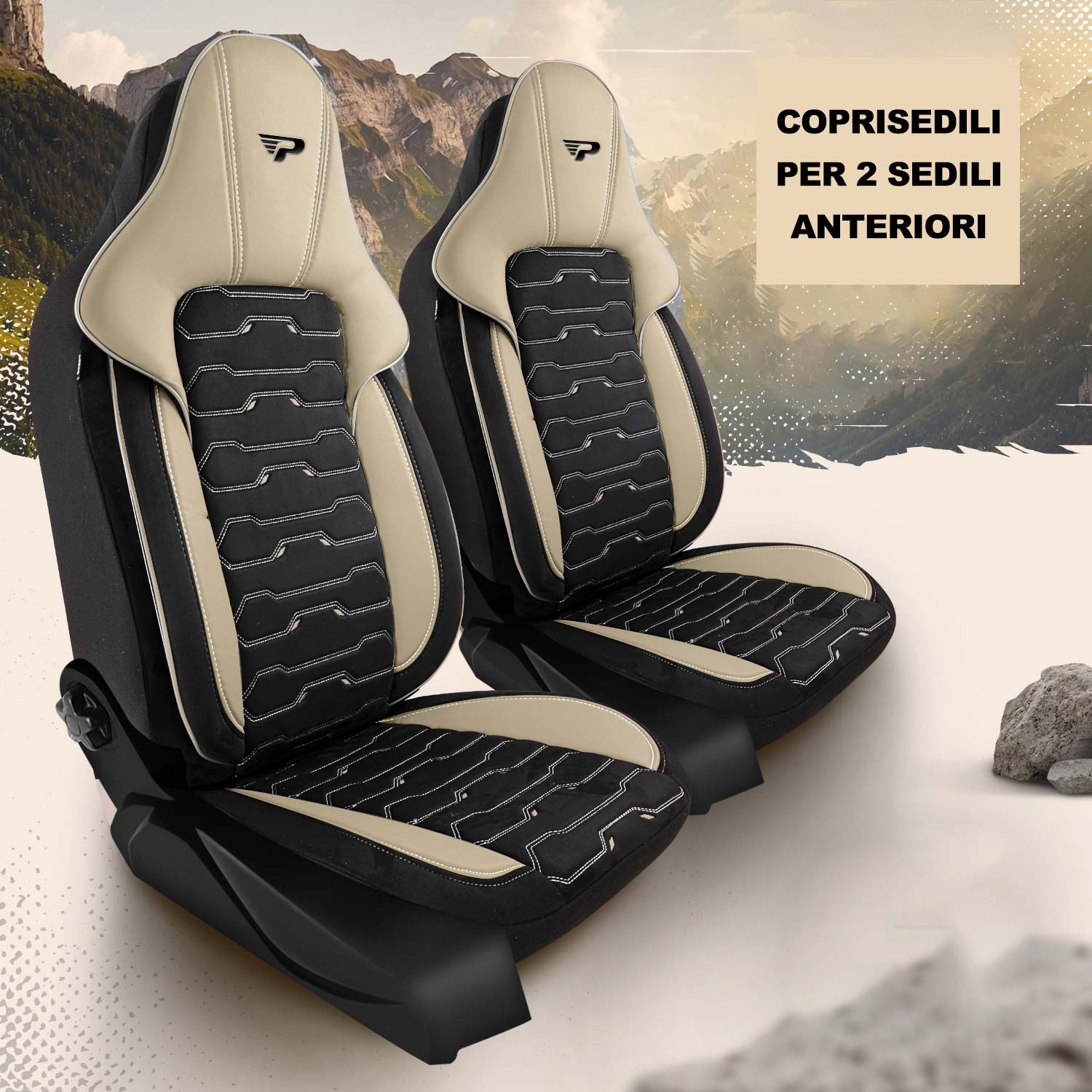 Coprisedili Beirut per 2 sedili anteriori in versione nero-beige
