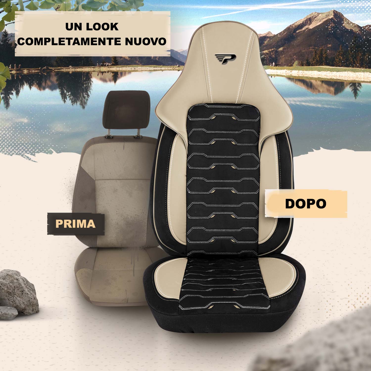 Prima e dopo il montaggio dei coprisedili Beirut