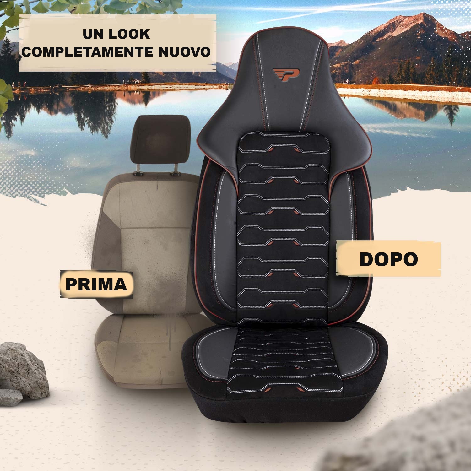 Prima e dopo il montaggio dei coprisedili Beirut