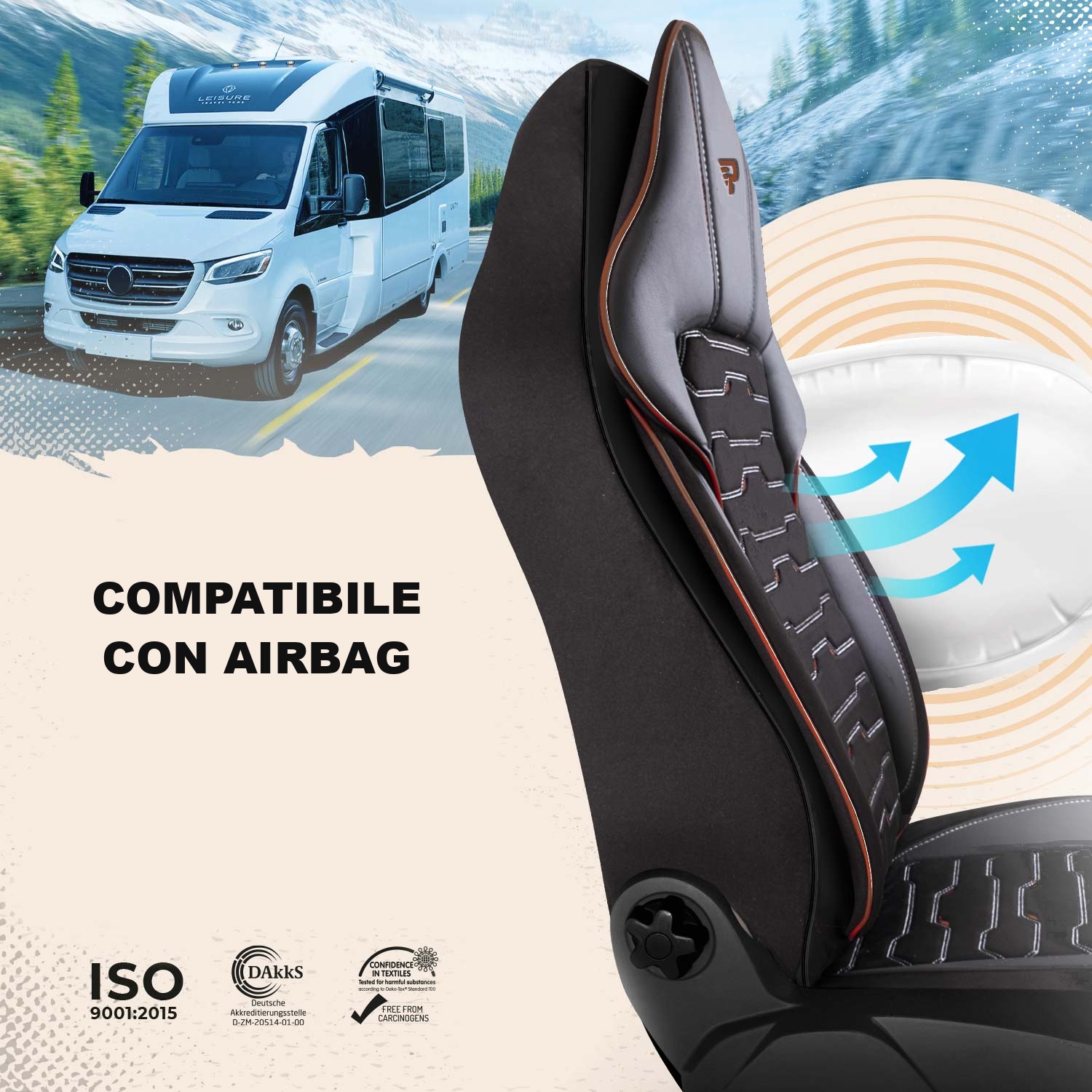 Coprisedili Beirut compatibili con sedili dotati di airbag laterali