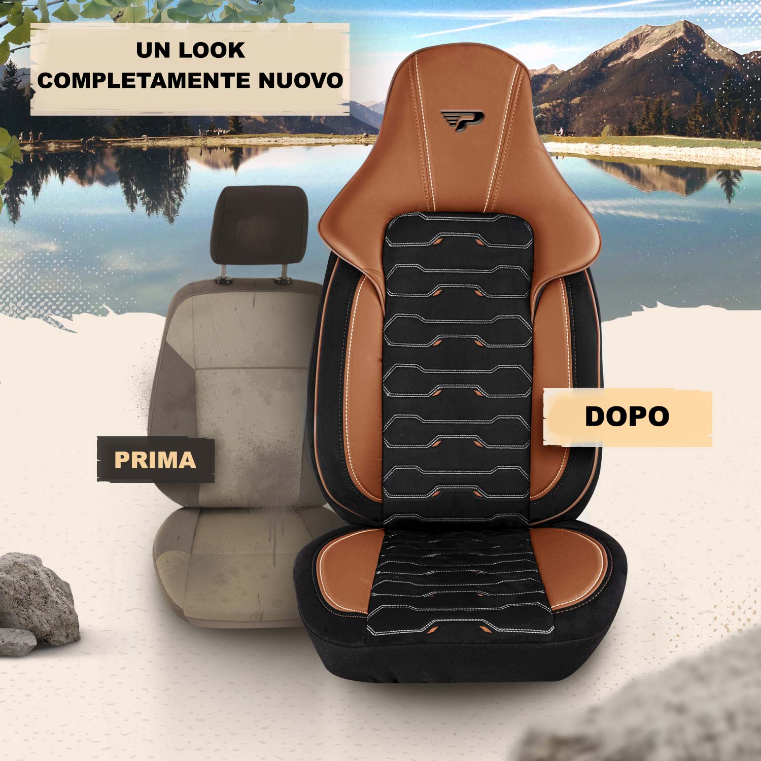Prima e dopo il montaggio dei coprisedili Beirut