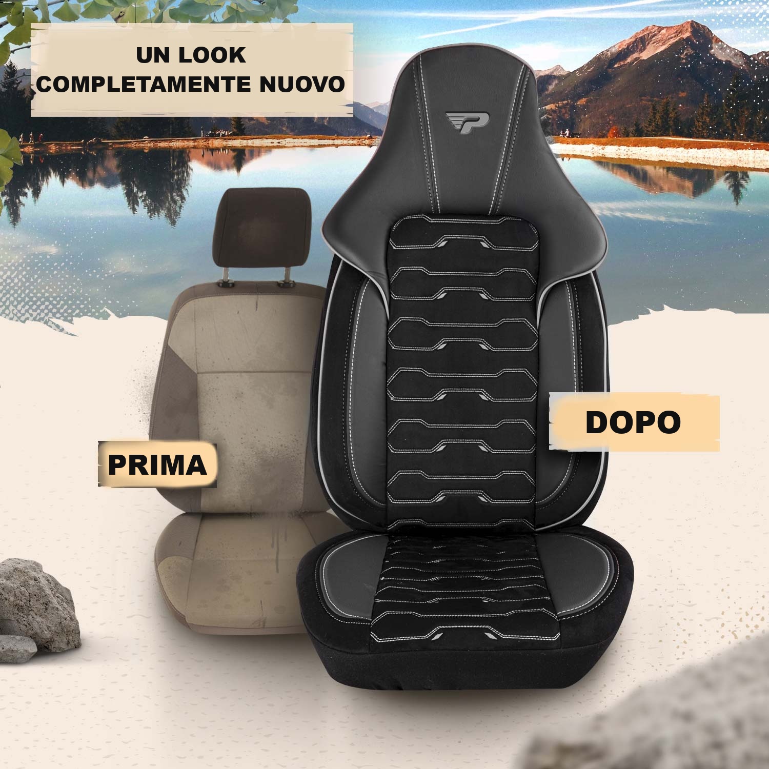 Prima e dopo il montaggio dei coprisedili Beirut