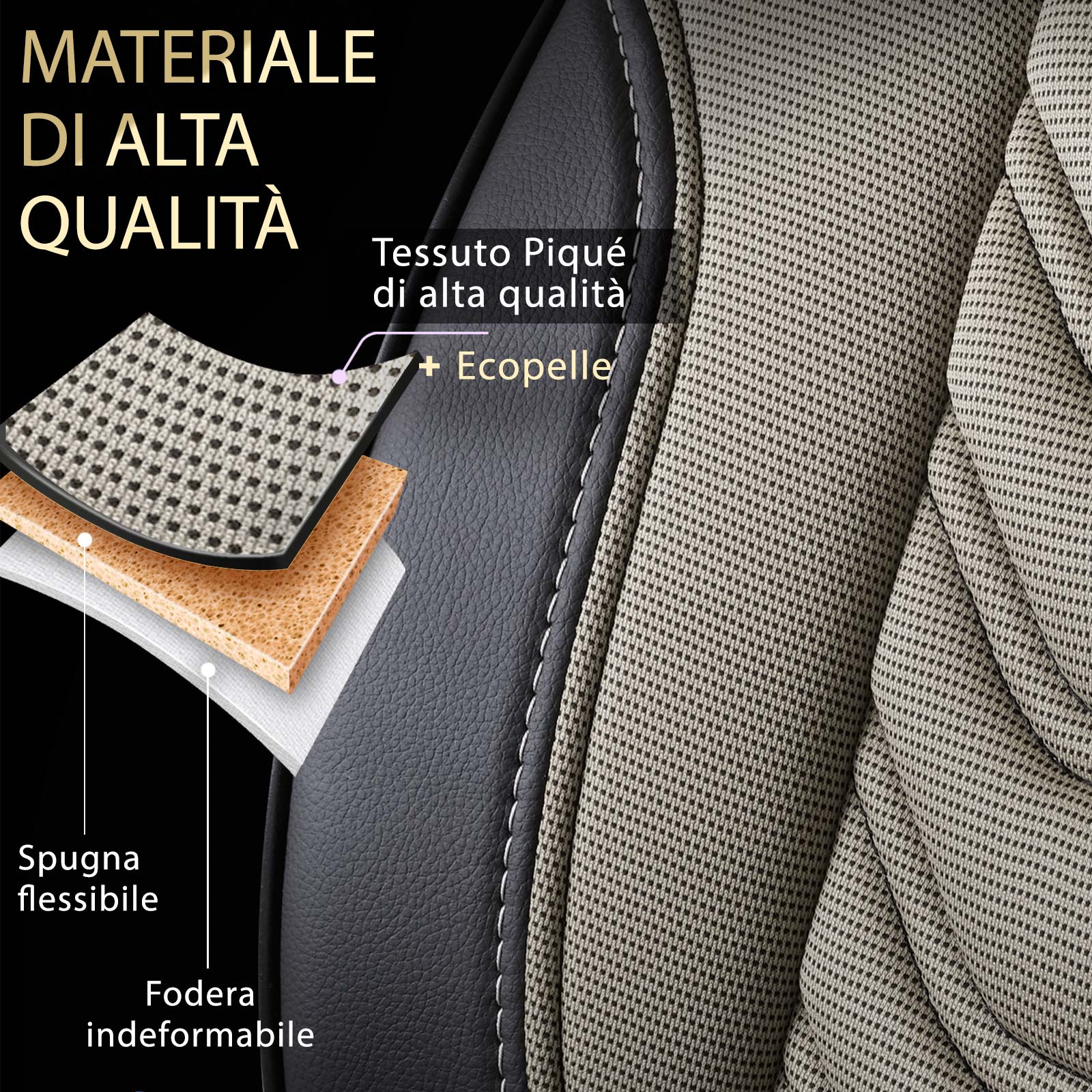 Dettaglio del materiale dei coprisedili FLORIDA VAN – tessuto piqué ed ecopelle