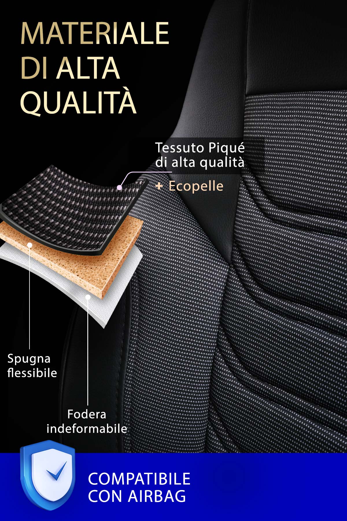 Dettaglio del materiale dei coprisedili FLORIDA VAN – tessuto piqué ed ecopelle