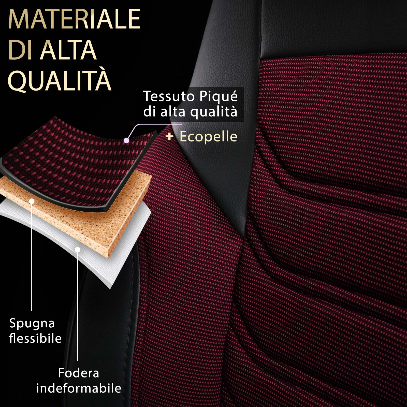 Dettaglio del materiale dei coprisedili FLORIDA VAN – tessuto piqué ed ecopelle